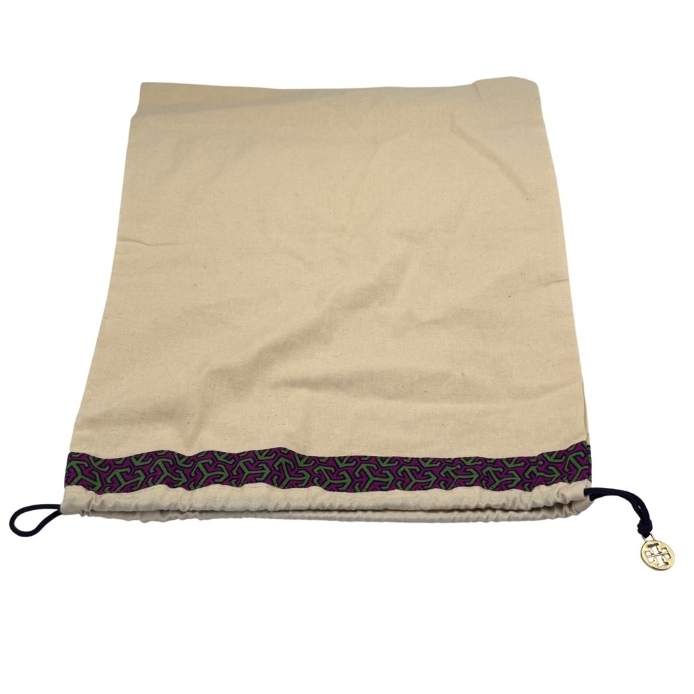 Tory Burch Dust Bag Logo Print Drawstring Pouch Beige Purple Green
